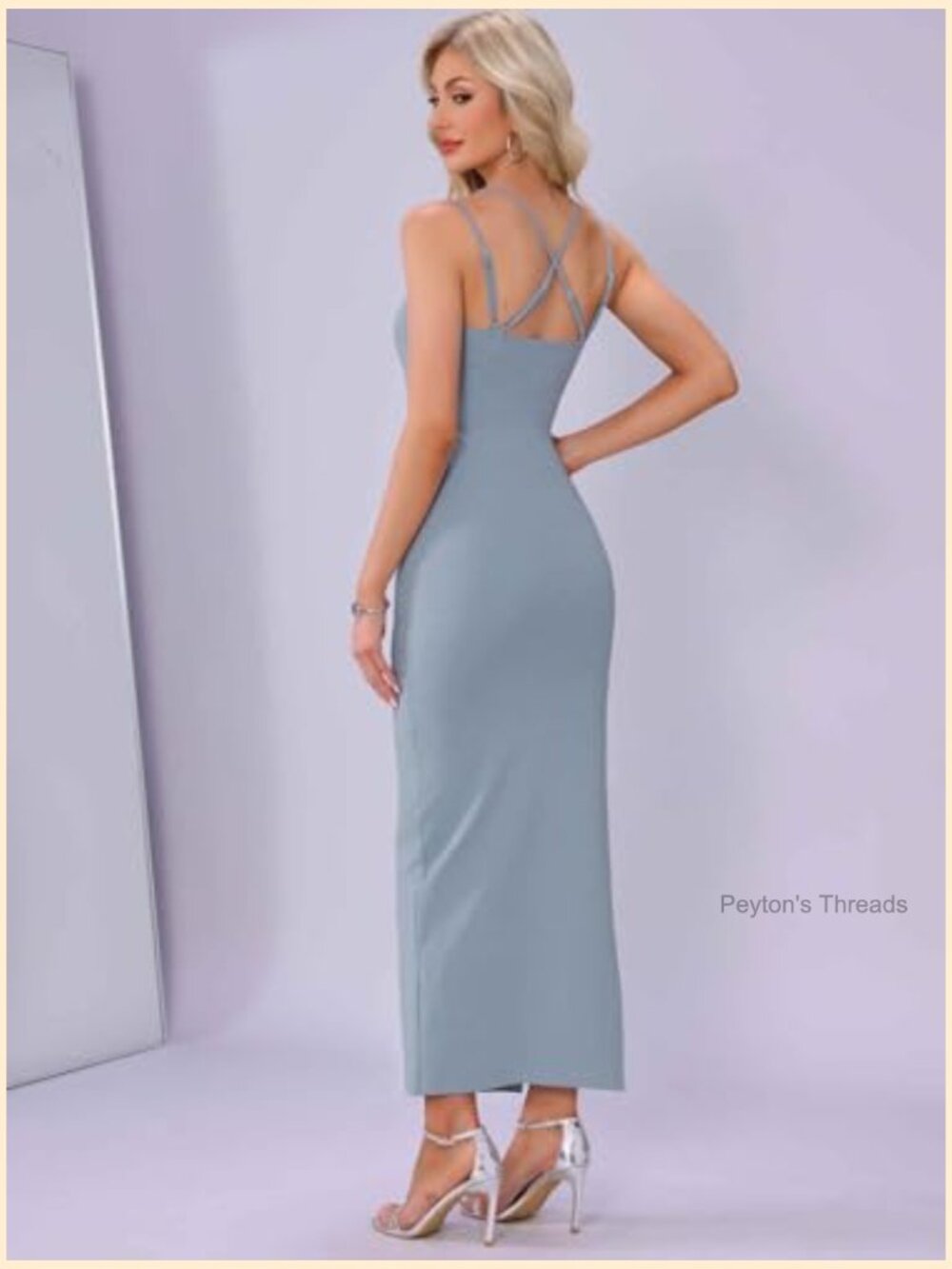 Spaghetti Strap Bodycon Maxi Dress Sleeveless Casual Slit - Picture 2 of 5